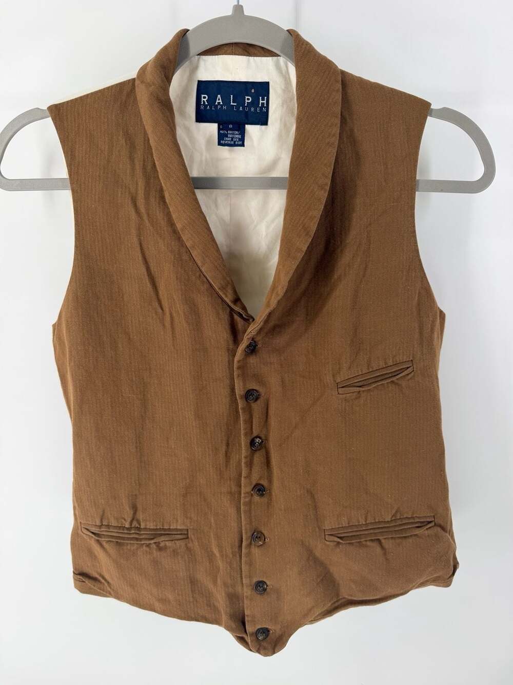 Ralph Ralph Lauren Linen Blend Vest Size 8 Brown Western Cowgirl Cottagecore